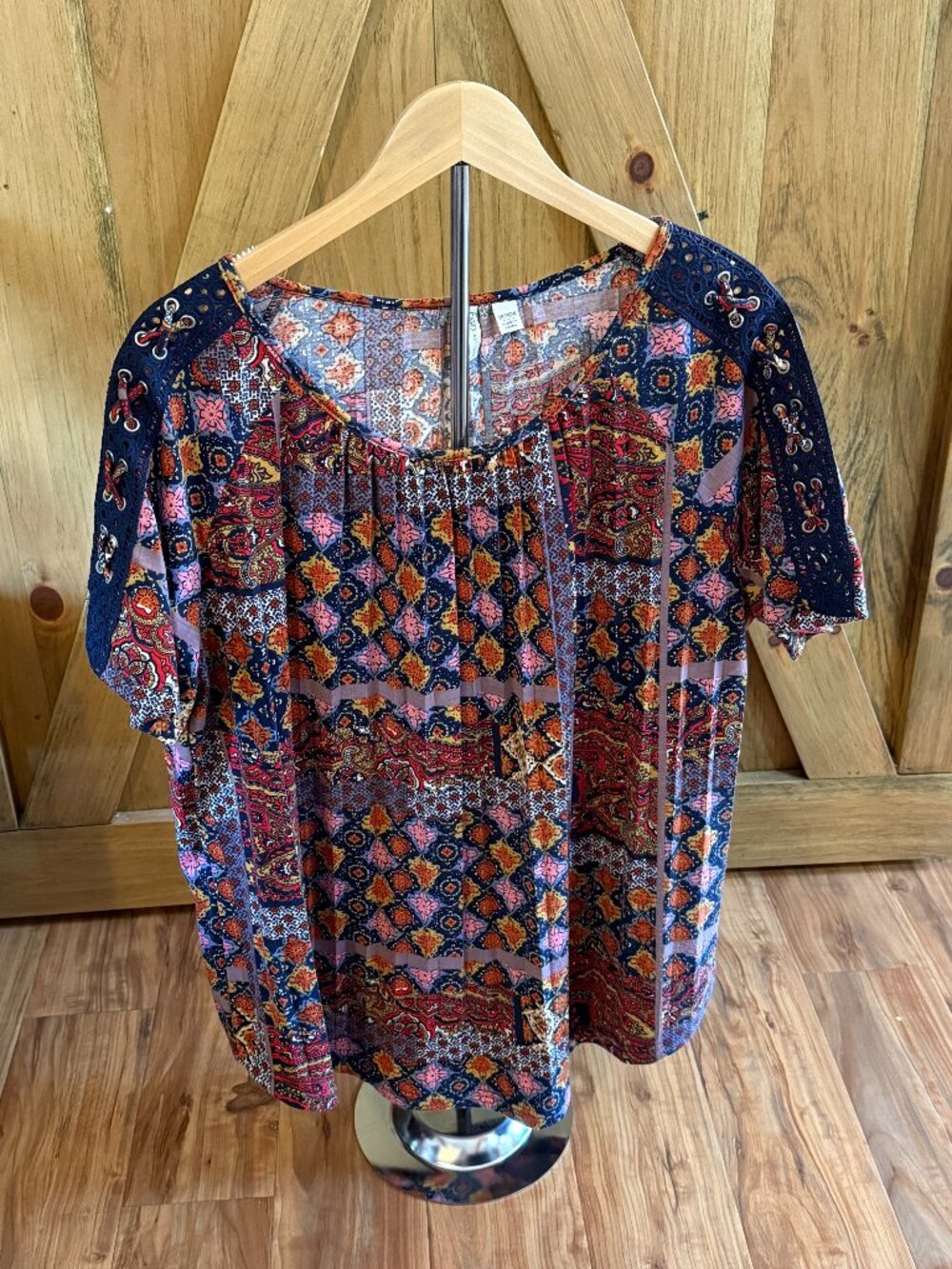 Cato Boho Paisley Print Top Crochet Sleeves 18/20W